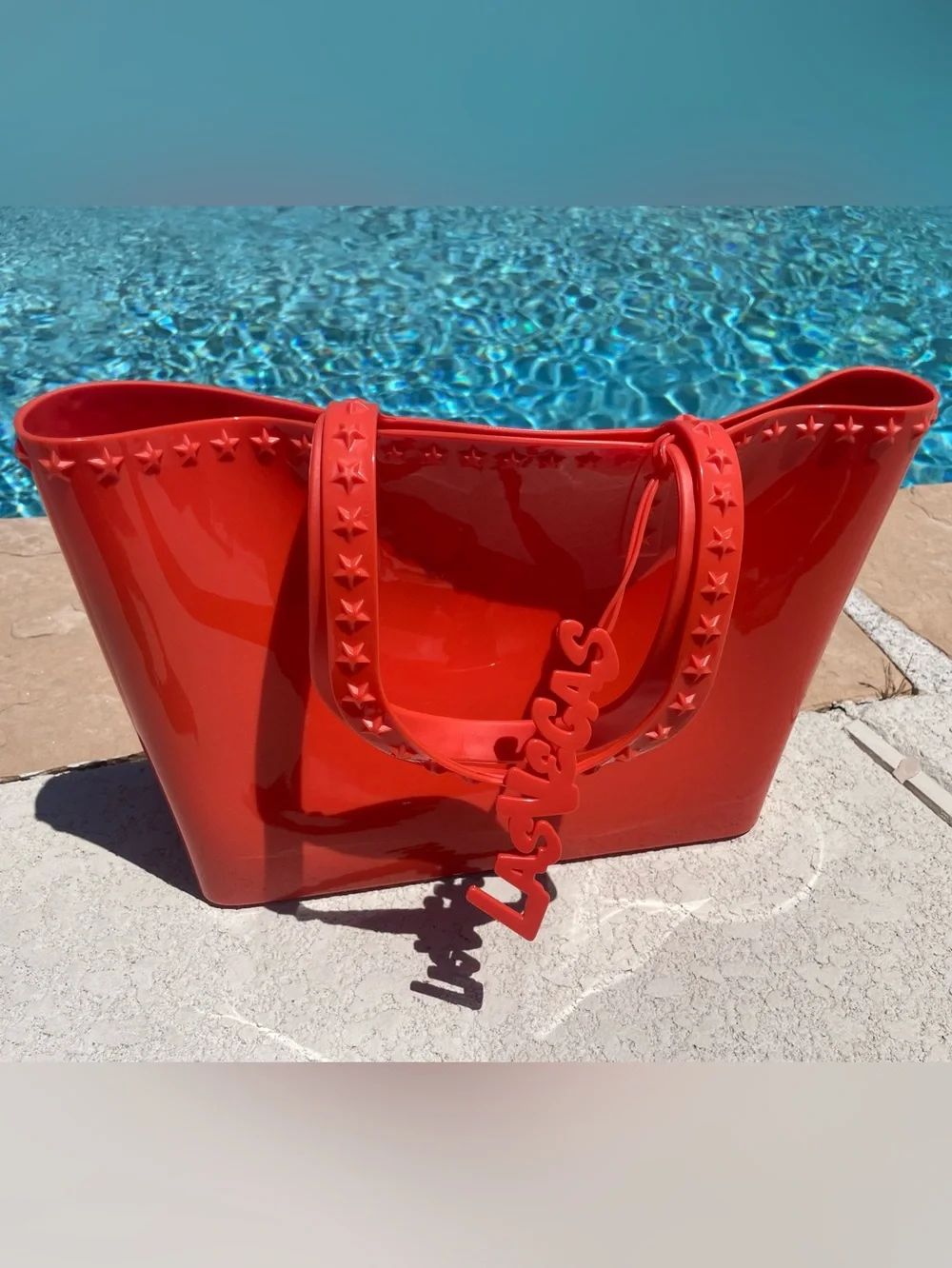 Carmen Sol Italy Studded Jelly Tote Bag Neon Orange Las Vegas Mid Size